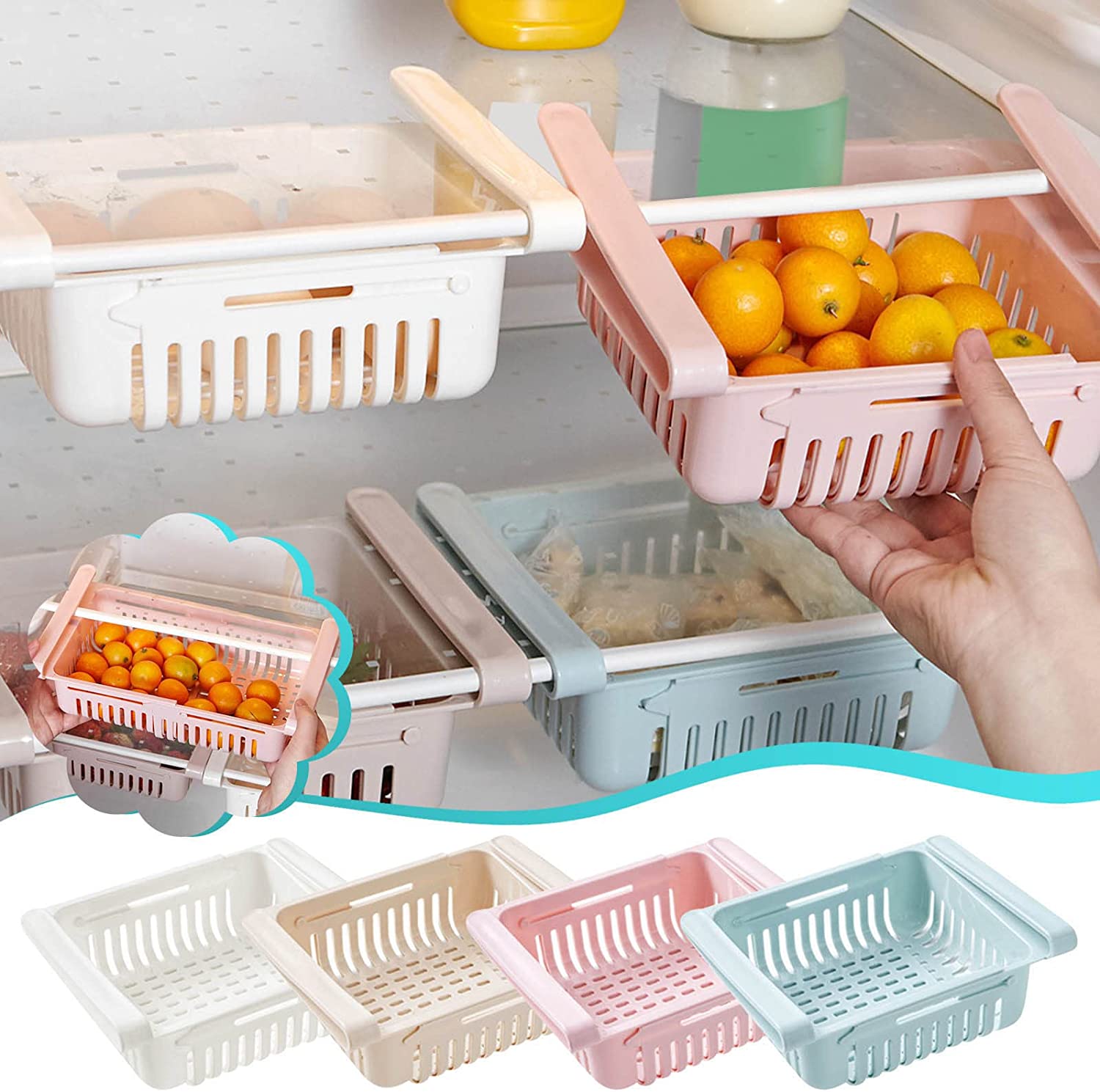 Retractable Fridge Organizer Baskets