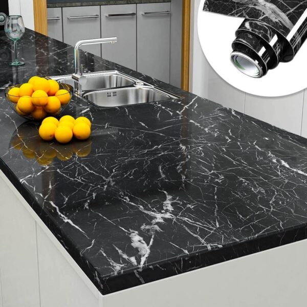 Self Adhesive Black  White Marble Sheet for Kitchen