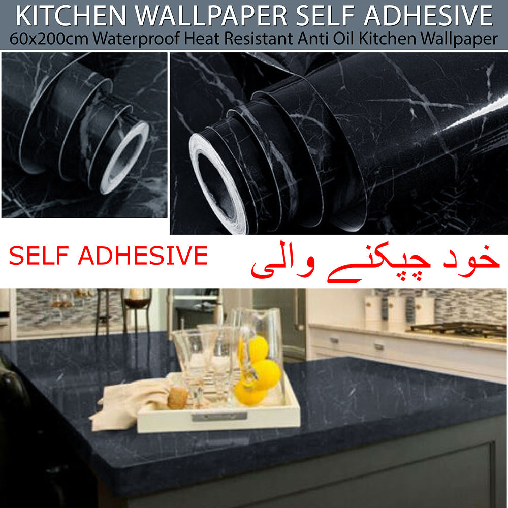 Self Adhesive Black  White Marble Sheet for Kitchen