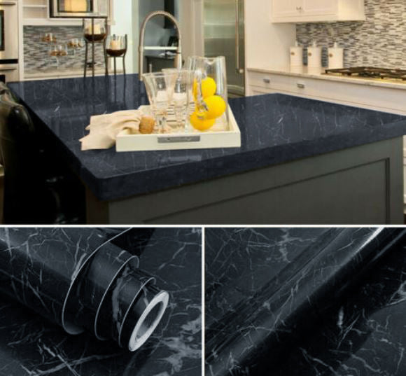 Self Adhesive Black  White Marble Sheet for Kitchen